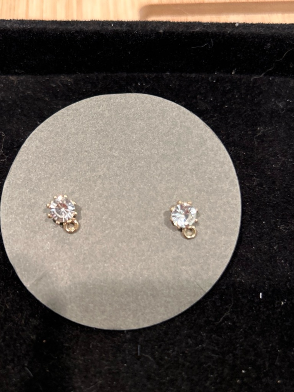 Gold tone CZ Stud Earrings with Small Loop - Clear/Gold